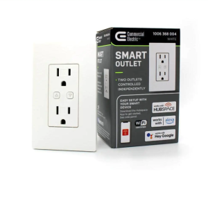 Commercial Electric Smart 15 Amp 120-Volt Tamper Resistant White Duplex Outlet Powered by Hubspace - 1 pack